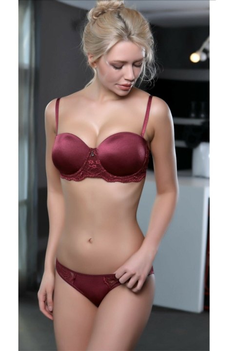 Destekli Push Up Sütyen Ve Külot Takımı Moonlight 318 - Bordo