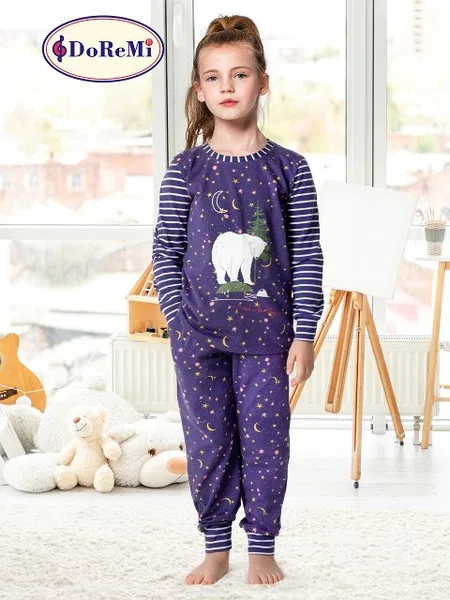 Gece Desenli Kız Çocuk Pijama Takımı DoReMi - Lacivert