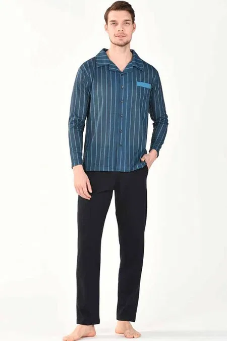 Yeni İnci Düğmeli Uzun Kollu Pijama Takımı Pamuklu Yeni İnci 783