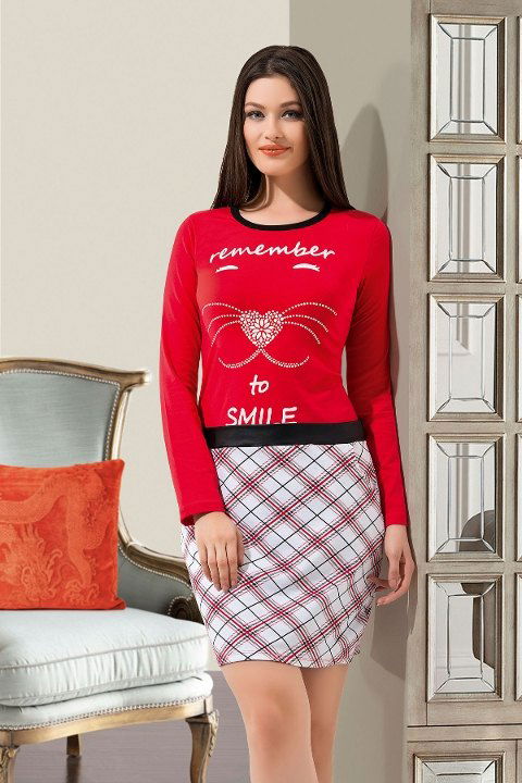 Ekose Desenli Kadın Gecelik Derya Kurşun 946 - 2