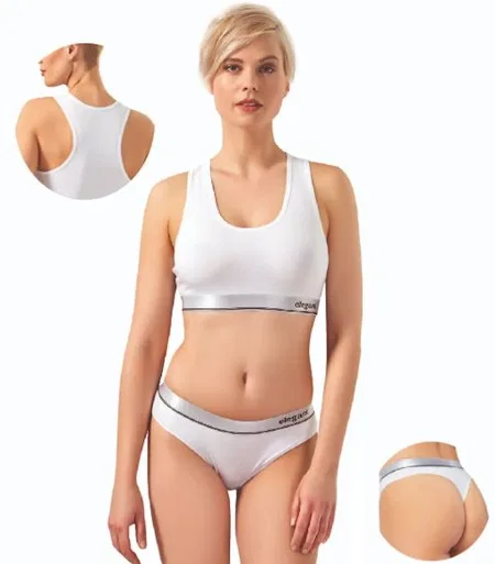 Modal Pamuklu Dikişsiz Spor Sütyeni Ve String Külot Takım Öztaş 23001 - Beyaz