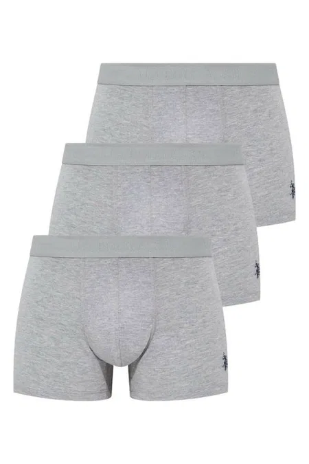 Pamuklu Modal Esnek Bel Boxer 3'lü Set Us. POLO Assn. 80173 - Gri