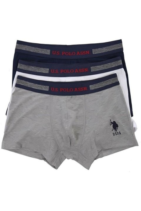 Pamuk Modal Esnek Bel Boxer 3'lü Set US. POLO ASSN. 80155 - Lacivert-Gri Melanj-Beyaz