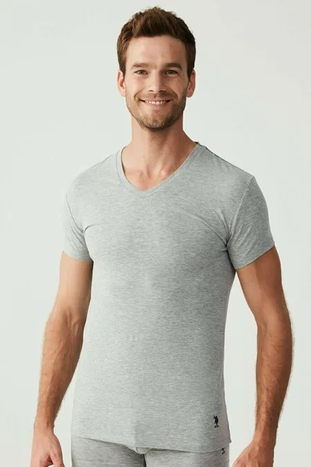 Pamuklu V Yaka Kısa Kol Erkek Atlet 2 Li Us. POLO Assn. 80194 - Gri