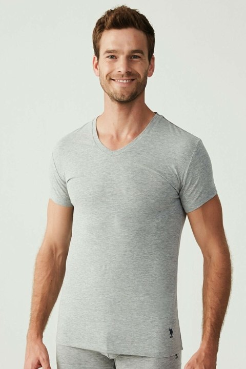 Pamuklu V Yaka Kısa Kol Erkek Atlet 2 Li Us. POLO Assn. 80194 - Gri