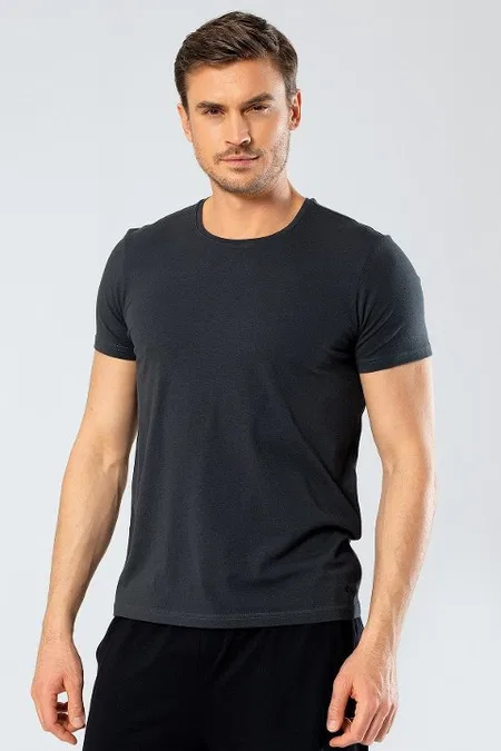 Likralı V Yaka Pamuklu Erkek T-shirt Cacharel 1332 - Saks