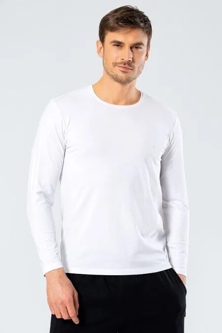 Pamuklu Uzun Kollu Erkek T-Shirt Cacharel 1333 - Beyaz