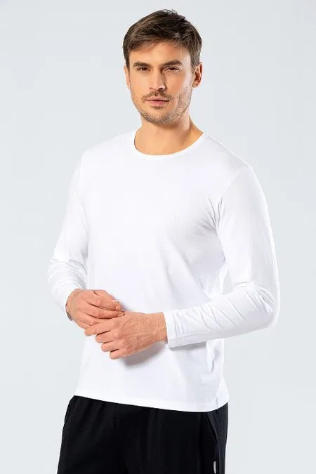 Pamuklu Uzun Kollu Erkek T-Shirt Cacharel 1333 - Beyaz