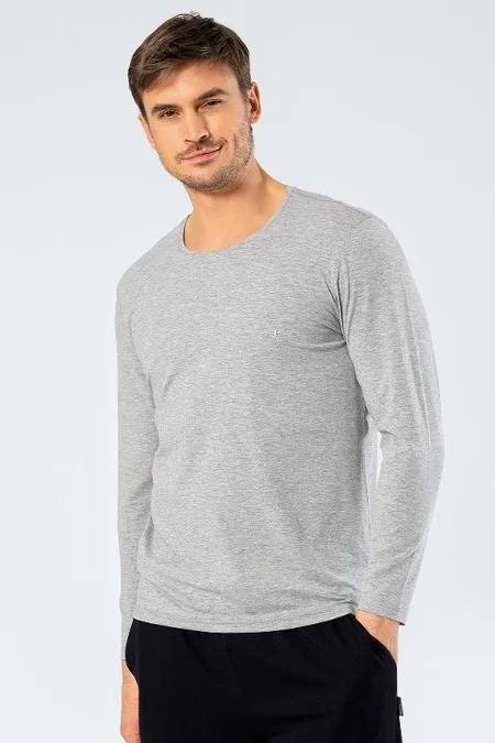 Pamuklu Uzun Kollu T-Shirt Cacharel 1333 - Gri