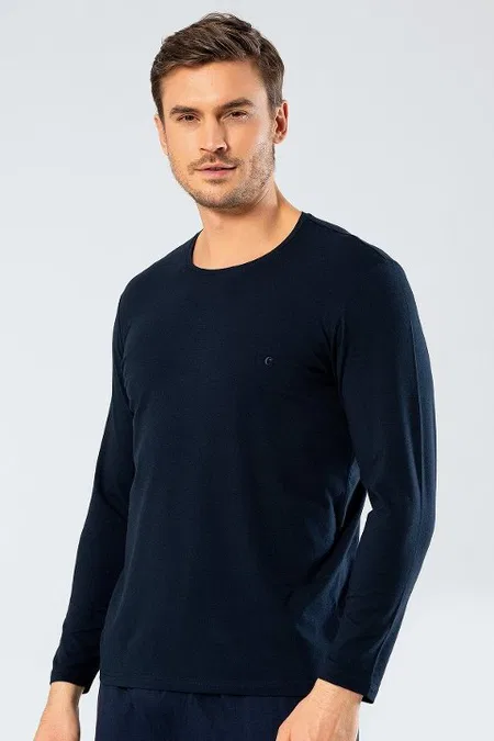 Uzun Kollu Pamuklu Erkek T-Shirt Cacharel 1333 - Lacivert