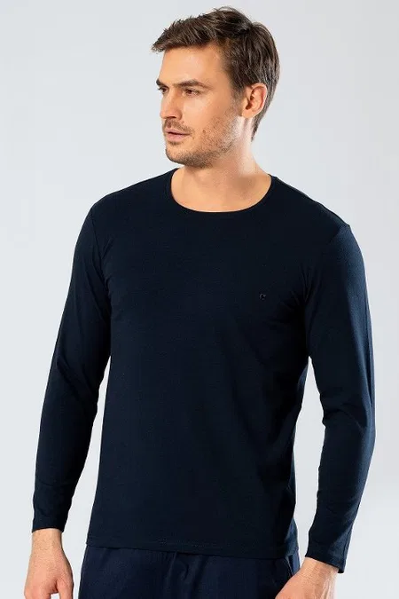 Uzun Kollu Pamuklu Erkek T-Shirt Cacharel 1333 - Lacivert
