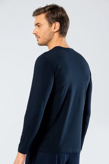 Uzun Kollu Pamuklu Erkek T-Shirt Cacharel 1333 - Lacivert