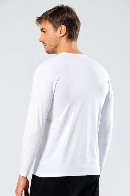 Pamuklu Uzun Kollu V Yaka T-Shirt Cacharel 1334 - Beyaz