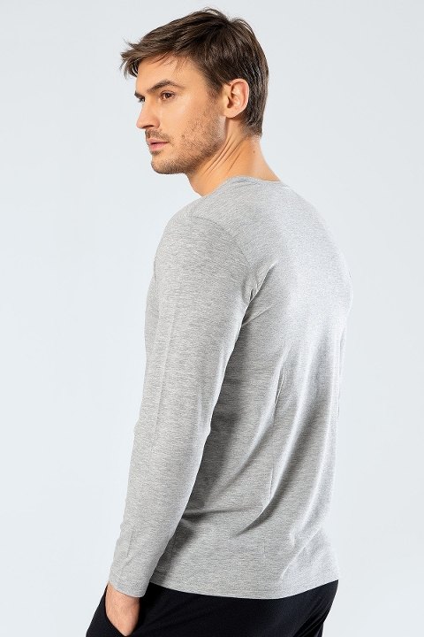 Pamuklu V Yaka Uzun Kollu T-Shirt Cacharel 1334 - Gri