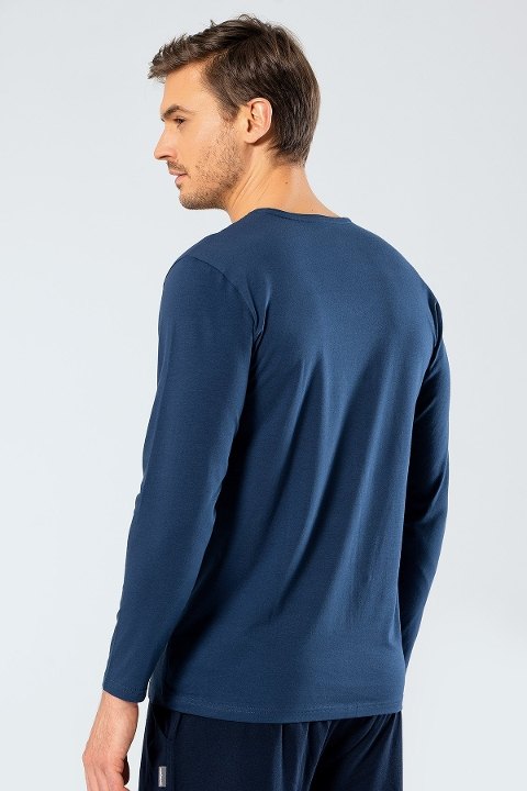 Pamuklu V Yaka Uzun Kollu T-Shirt Cacharel 1334 - İndigo