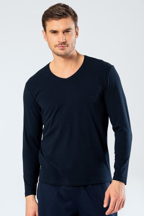 Pamuklu Uzun Kollu V Yaka Atlet Cacharel 1334 - Lacivert