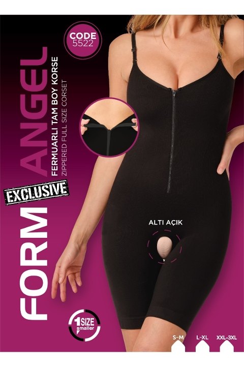 Fermuarlı Tam Boy Dikişsiz Korse Form Angel 5522 - Siyah
