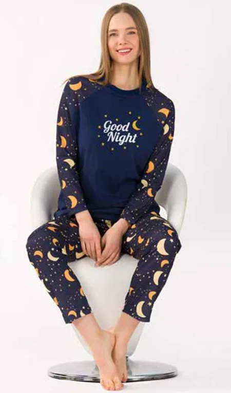 Yeni İnci Çiçek Desenli Pamuklu Uzun Kollu Pijama Takımı Yeni İnci 1746