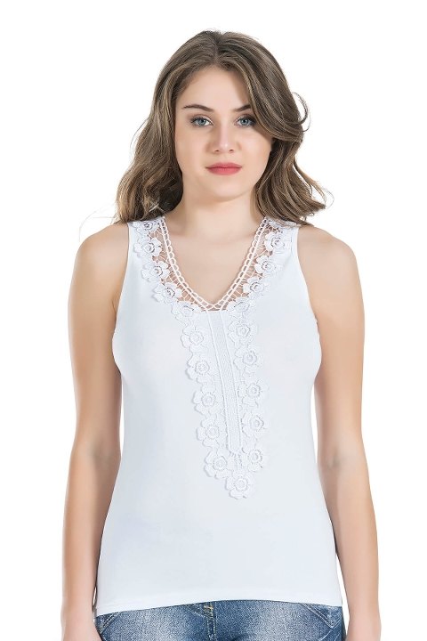 Tek Parça Esnek Body Güpürlü Derya 155 - Beyaz