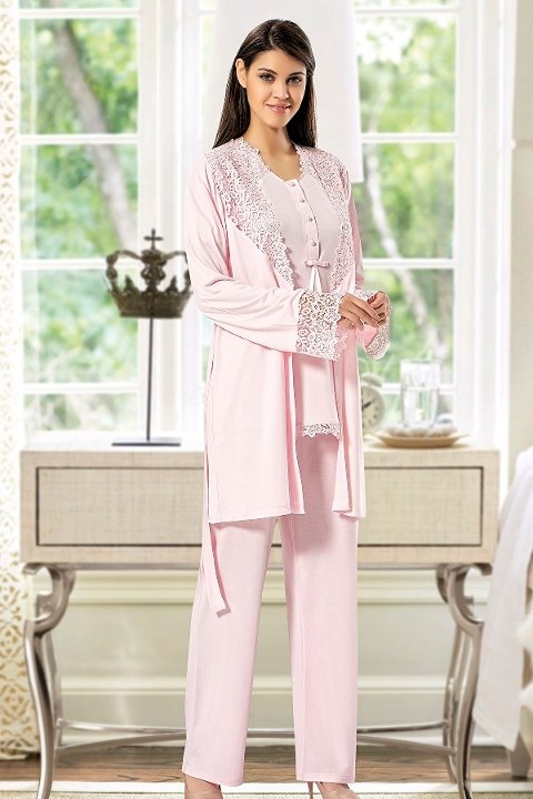 Yumuşak Dokulu Emzirme Açıklığına Sahip Hamile Pijama Takımı XSES 4200 - Pembe