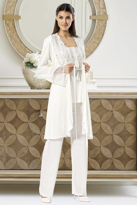 Yumuşak Pamuklu Hamile Lohusa Pijama Takımı XSES 4700 - Ekru