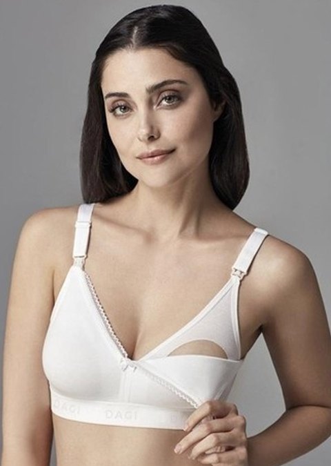 Pamuklu Astar ve Tek Elle Açılan Klips Emzirme Sütyeni Eros 500 - Beyaz