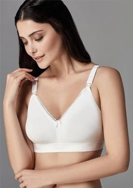 Pamuklu Astar ve Tek Elle Açılan Klips Emzirme Sütyeni Eros 500 - Beyaz
