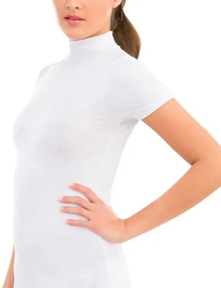 Tek Parça Kesim Boğazlı Kısa Kol Modal Body İMER 1262 - Beyaz