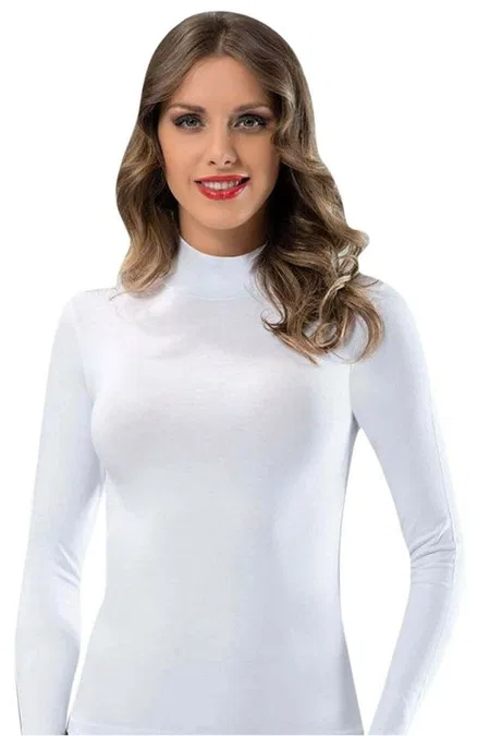Boğazlı Uzun Kol Modal Body İMER 1278 - Beyaz