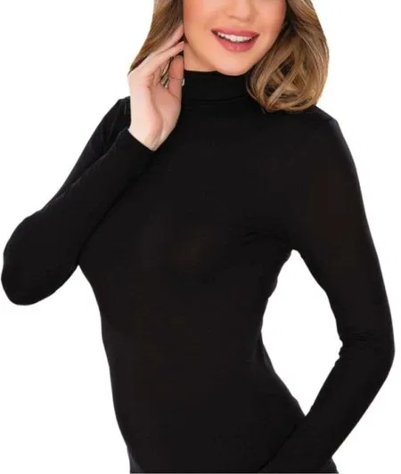 Boğazlı Uzun Kol Modal Body İMER 1278 - Siyah