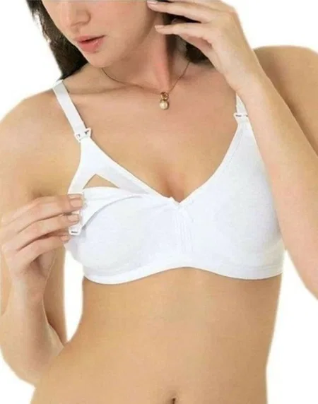 Pamuklu Astarlı Tek Elle Açılan Emzirme Sütyeni İMER 2236 - Beyaz