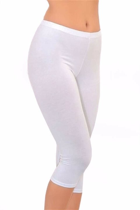Yüksek Bel Esnek Kapri Tayt İMER 4338 - Beyaz
