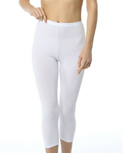 Yüksek Bel Esnek Kapri Tayt İMER 4338 - Beyaz