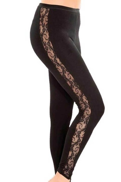 Yüksek Bel Renkli Kenarı Desenli Likralı Tayt İMER 4359 - Siyah