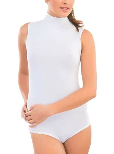 Esnek Tek Parça Yuvarlak Yaka Body İMER 9254 - Beyaz