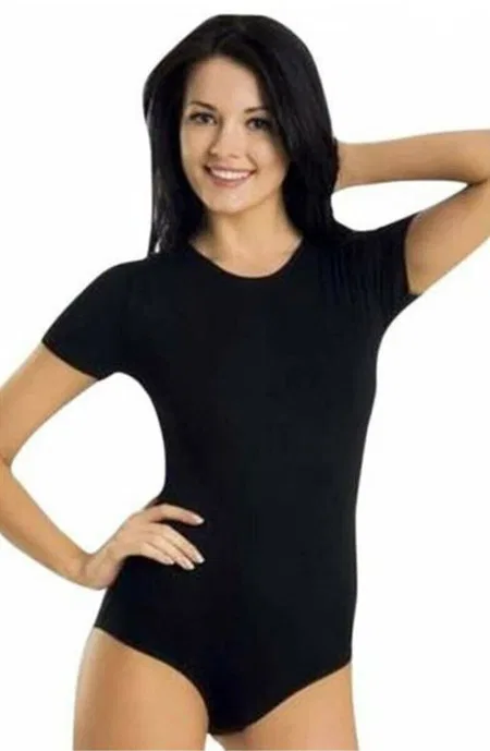Yuvarlak Yaka Kısa Kol Modal Body İMER 9257 - Siyah