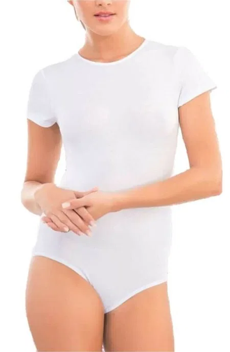 Yuvarlak Yaka Kısa Kol Modal Body İMER 9257 - Beyaz