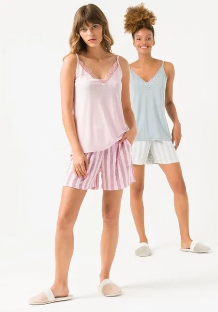 Yeni İnci İnce Askılı Dantel Detaylı Şort Pijama Takımı Yeni İnci 1728