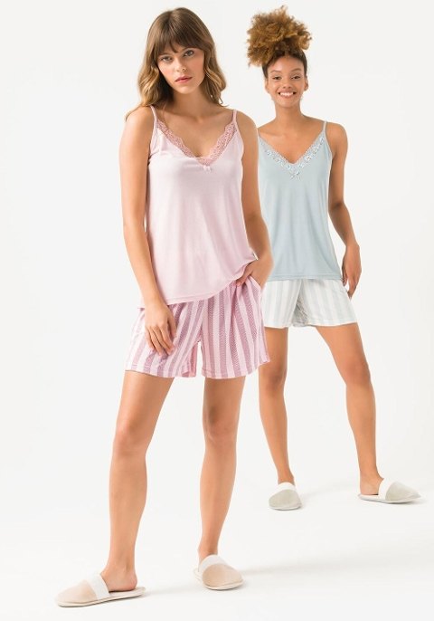 Yeni İnci İnce Askılı Dantel Detaylı Şort Pijama Takımı Yeni İnci 1728
