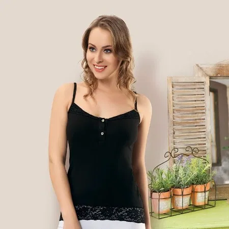 Dantelli İnce Askılı Kadın Atlet Derya 168 - Siyah
