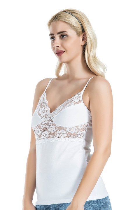 Nefes Alan Pamuklu İnce Askılı Kadın Atlet Derya 258 - Beyaz