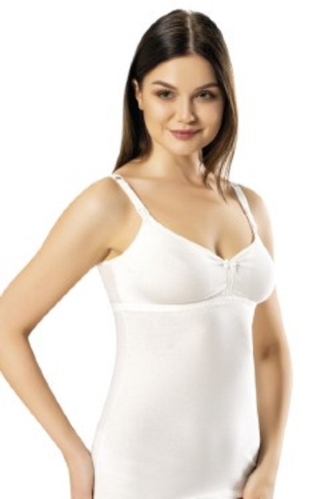 Pamuklu Astar Tek Elle Açılabilen Emzirme Atleti Miss Modinn 8030 - Beyaz