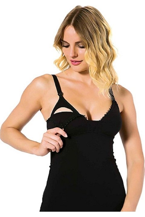 Pamuklu Astar Tek Elle Açılabilen Emzirme Atleti Miss Modinn 8030 - Siyah