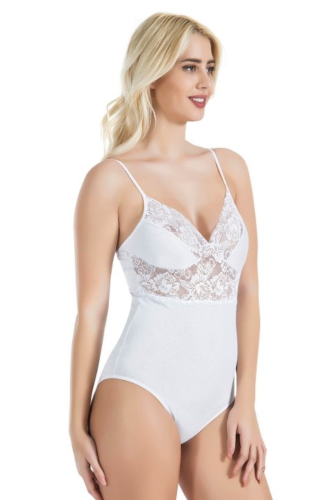 Dantel Detaylı İp Askılı Body Derya Kurşun 334 - Beyaz