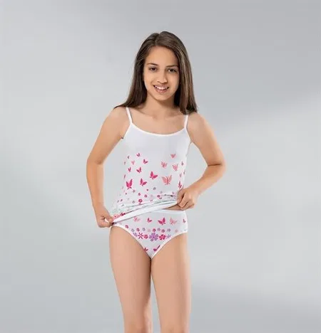 Namaldı Pamuklu Esnek İp Askılı Kız Çocuk Atlet Slip Takım Namaldı 480