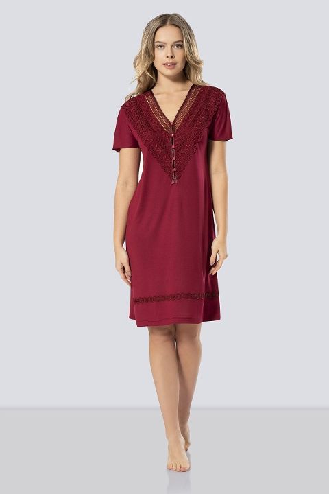 V Yaka Bordo Kadın Gecelik Türen 3282 - Bordo