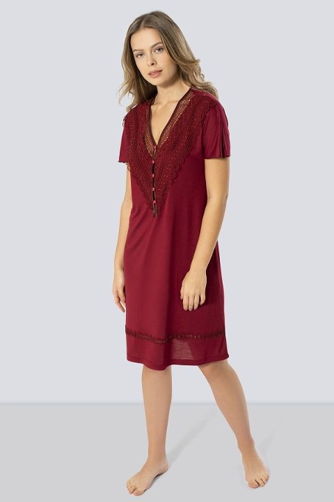 V Yaka Bordo Kadın Gecelik Türen 3282 - Bordo