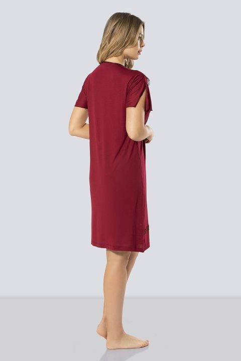 V Yaka Bordo Kadın Gecelik Türen 3282 - Bordo