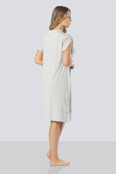Gri V Yaka Kadın Gecelik Yumuşak Kumaş Türen 3282 - Gri