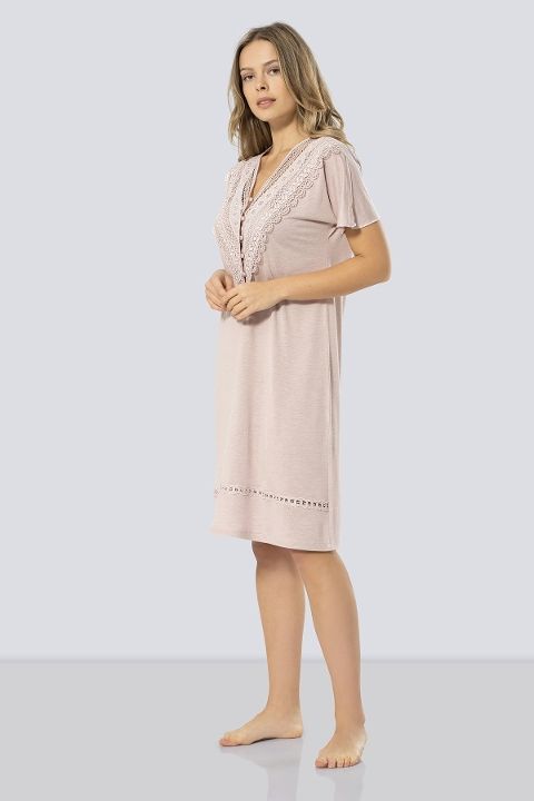 V Yaka Pudra Renk Kadın Gecelik Türen 3282 - 2